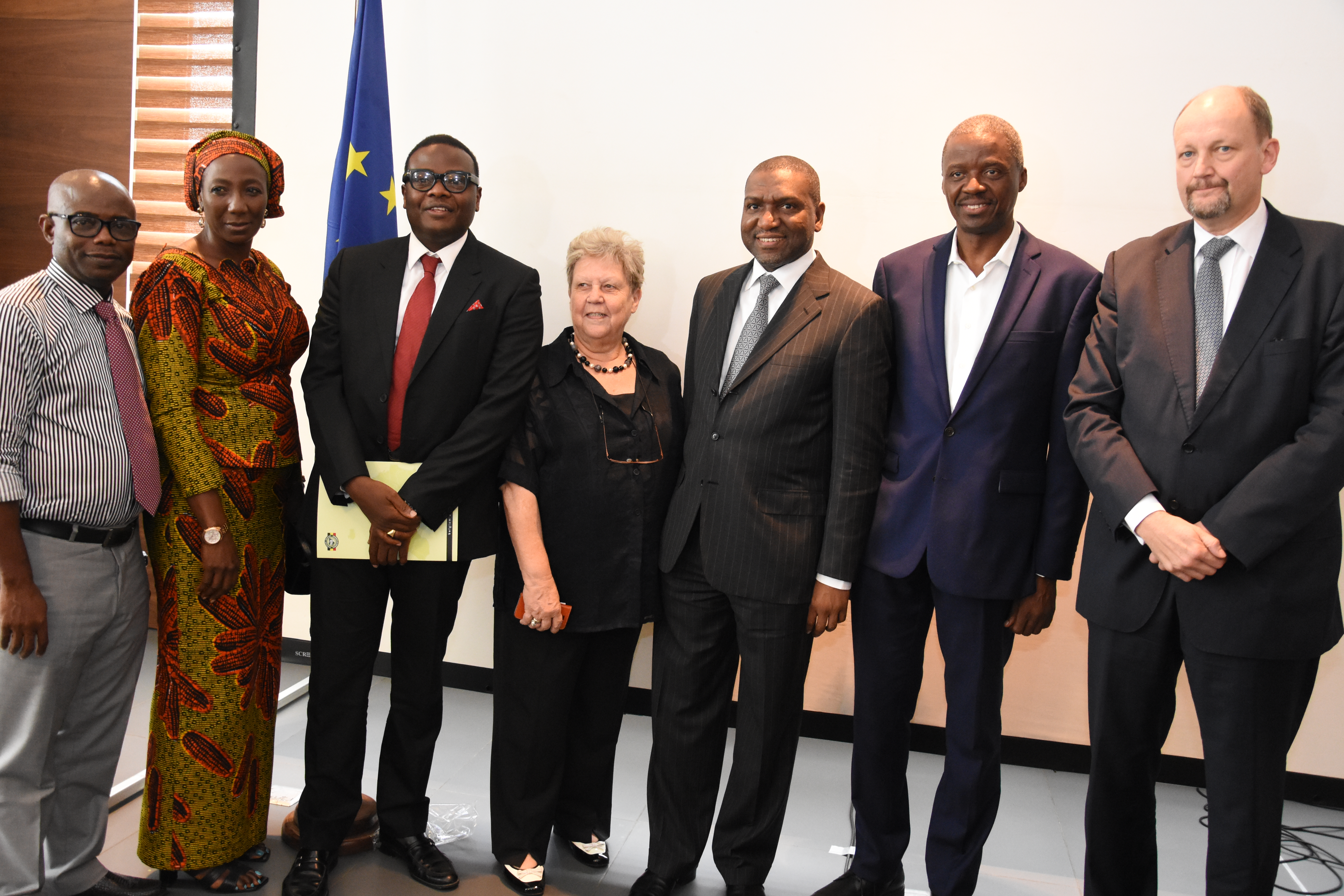 L-R: Babatunde Faleke – Regional Coordinator S/W, NEPC; Ms. Lolo Kadafa – Assistant General Manager, Group Head,  Agro Processing, BOI; Mr. Tunde Okoya - President NBCC;  Mrs. Paulette Van Trier – Founder Nigerian-Belgian Commercial Information and Documentation Center (NBCIDC); Alhaji Sani Dangote - Vice President of Dangote Group, Chairman Dansa Holdings Limited; Dr. Jide Adedeji – CEO, Mouthfresh; His Excellency, Michel Arrion - Ambassador/Head of Delegation of the EU to Nigeria and ECOWAS.